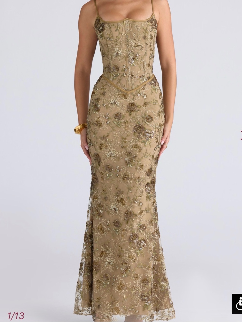 Naima House of CB Olive Bronze Hand Beaded Embellished Corset Maxi Dress